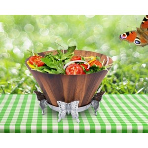 Arthur Court Coastal Butterfly Wood Salad Bowl ARCT1158